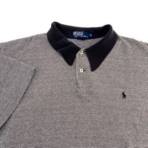 Vtg Polo Ralph Lauren Polo Shirt Mens XL Black Gingham Short Sleeve Cotton Linen